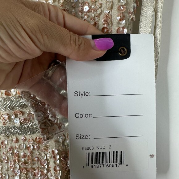 FLAW - NWT Mac Duggal Sequined High Neck Sleeveless Column Gown Nude 2 #A0187 - Picture 12 of 14